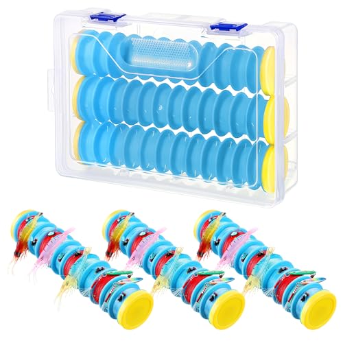 Dreyoo 3 Pcs Fishing Line Storage Organizer, Leader Holder with 12 Slots to Keep Your Lines Tangle Free, Spooler Winder, and Hook Keeper with Rigging Spools - color: Blue