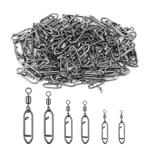 110 Pcs High Strength Fishing Swivels, Stainless Steel Snap Swivels with Quick Change Clips, Saltwater Freshwater Fishing Accessories, Black Nickel Coated