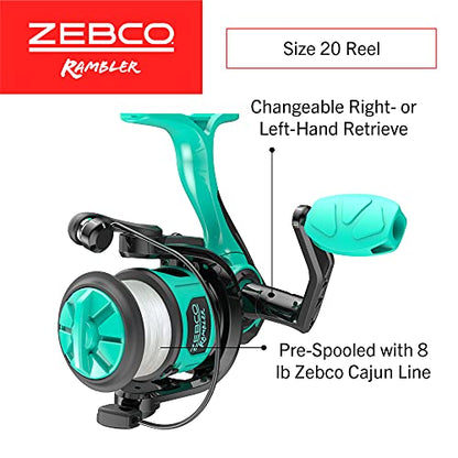 Zebco Rambler Fishing Reel and Rod Combo, Durable Fiberglass Rod with Built-in Carabiner, Patented No-Tangle Reel, Pre-Spooled with 8-Pound Zebco Fishing Line - style: Spinning Reel - 2pc Rod