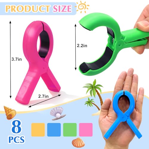 Enhanced 2026 Storage Bag Included, 8 Pcs Large Beach Towel Clips for Beach/Pool/Cruise Chairs, Heavy-Duty, Clothes pins, Windproof, 4 Bright Colors