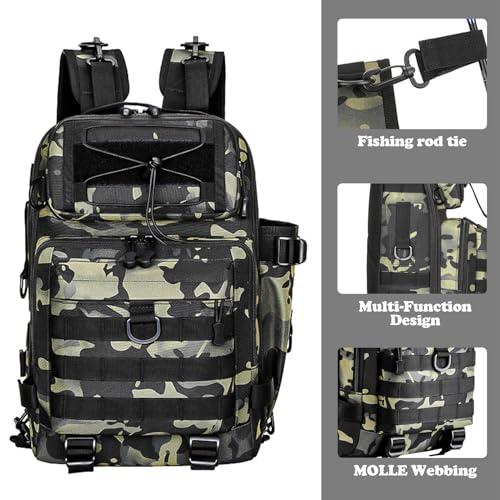 Fishing Tackle Backpack, Portable Fishing Tackle Storage Bag, Multifuction Large-Capacity Sling Bag, Fishing Gear Bags, (Dark Night Camouflage) - color: A-Dark Night Camouflage
