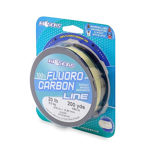 Hi-Seas 100% Fluorocarbon Fishing Line Clear - Strong & Tough Fishing Leader Line, Sinks Faster Than Monofilament Fishing Line. Available in 6lb, 8lb, 10lb, 12lb, 15lb, 20lb, 25lb Test - style: 20 Pound Test, 200 Yard