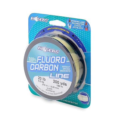 Hi-Seas 100% Fluorocarbon Fishing Line Clear - Strong & Tough Fishing Leader Line, Sinks Faster Than Monofilament Fishing Line. Available in 6lb, 8lb, 10lb, 12lb, 15lb, 20lb, 25lb Test - style: 20 Pound Test, 200 Yard