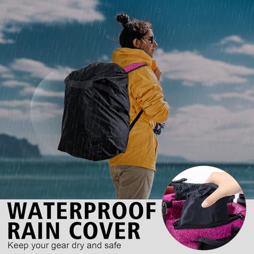Goture Fishing Backpack,900D Water-Resistant Tackle Backpack with Rod Holders,45L Large Fishing Bag Storage Gear Tackle Bag with Rain Cover,Bottle Holder for Travel Camping Hiking(Without Tackle Box) - color: 45L Bling Pink with Bottle Holder