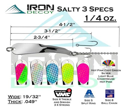 IRON DECOY Salty Fishing Lure Spoon, Saltwater, Casting, Trolling, Jigging, Seatrout, Striped Bass, Mackerel, Snook, Tarpon, Bluefish, Salmon - color: Silver, size: 1/4 OZ