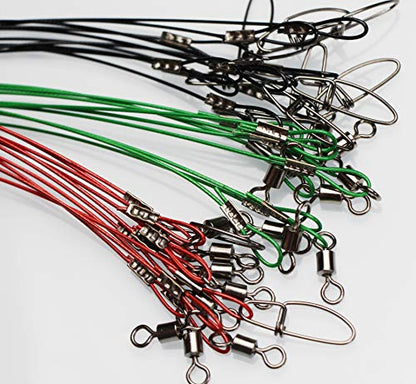20pcs Fishing Wire Leaders Heavy Duty Fishing Stainless Steel Wire Leaders 150LB High Strength Fishing Leaders with Swivels and Snaps Black/Red/Green - color: Black Leader