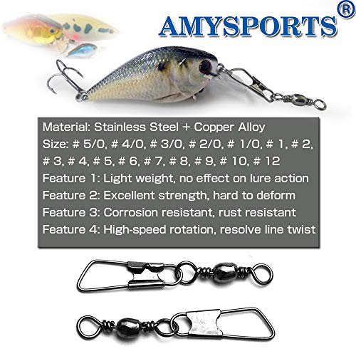 AMYSPORTS Stainless Steel Snap Swivel Saltwater High Strength Snaps Fishing Barrel Line Connector Fishing Swivels Barrel Safety Snap Fishing Tackle Stainless Steel Accessories - size: Size2/0 (79lb) 50 pcs