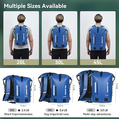 MARCHWAY Roll Top Waterproof Backpack, Floating Dry Bag 20L/30L/45L with Ergonomic Rectangular Base, Cushioned Back, Hip Strap for Hiking Camping Kayaking Travel (Blue, 45L) - color: Blue, size: 45L