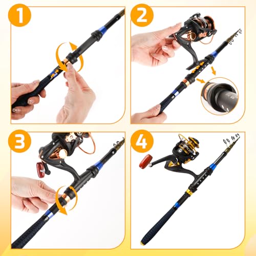 Kids Fishing Pole Set, Telescopic Fishing Rod and Reel Combo Kit for Kids/Youth, Fishing Pole for Beginners with Spincast Fish Reel, Fish Tackles, Fish Lures, Fish Lines 【Ambidextrous】