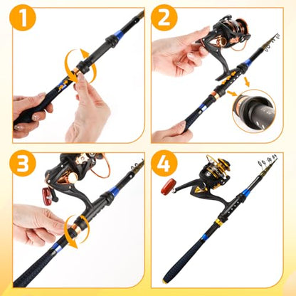 Kids Fishing Pole Set, Telescopic Fishing Rod and Reel Combo Kit for Kids/Youth, Fishing Pole for Beginners with Spincast Fish Reel, Fish Tackles, Fish Lures, Fish Lines 【Ambidextrous】