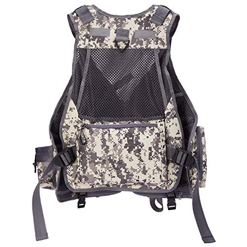 BASSDASH Strap Fishing Vest Adjustable for Men and Women, for Fly Bass Fishing and Outdoor Activities - color: F22 - Grey Camo