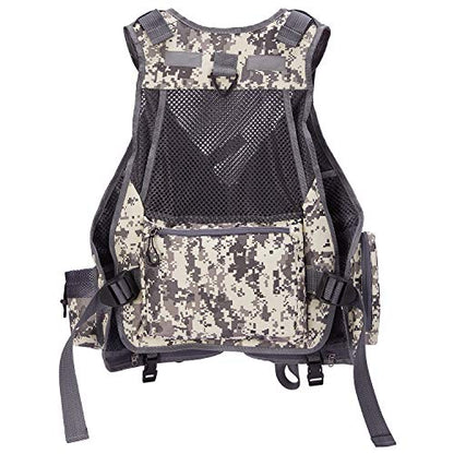 BASSDASH Strap Fishing Vest Adjustable for Men and Women, for Fly Bass Fishing and Outdoor Activities - color: F22 - Grey Camo