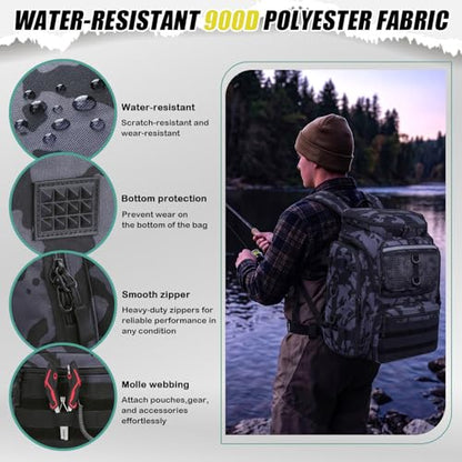 HAMBOLY Fishing Backpack 45L with Rod Holders, Water-Resistant Tackle Backpack for Fishermen, Large Capacity Fishing Gear Bag for Travel Hiking Camping - color: Black and Blue CM