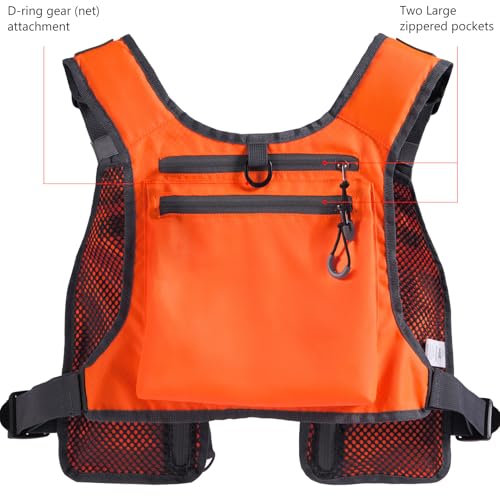 BASSDASH FV08 Ultra Lightweight Fly Fishing Vest for Men and Women Portable Chest Pack - color: Orange