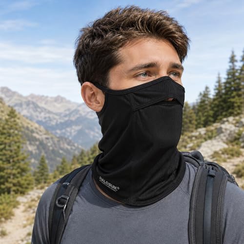 Sun Protection Face Mask with Neck Cover, Cooling Breathable Ear Loop Neck Gaiter for Fishing Cycling Running - color: Black