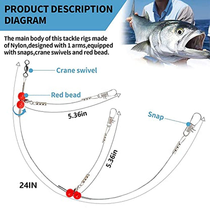 YOTO Fishing Leaders,Stainless Steel Tackle Rig with Tackle Lure Swivels Snaps, Saltwater rig Wire Leader Fishing Leader Wire Bottom rigs for Saltwater - color: White Fishing Leaders, style: 2arm-24pcs