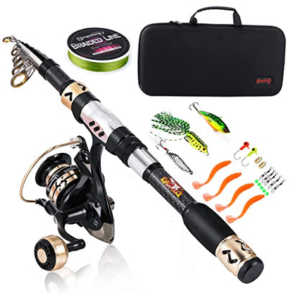 Sougayilang Fishing Pole with Spinning Reel Portable Fishing Rod Reel Combos - size: 2.4M Rod with 3000 Reel, style: Full Kits With Bag
