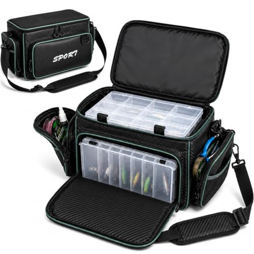 Fishing Tackle Box, Waterproof Tackle Trays for Saltwater & Freshwater - Fishing Gear Shoulder Bag For Men (Tackle Boxes Not Included) - color: Black Grey