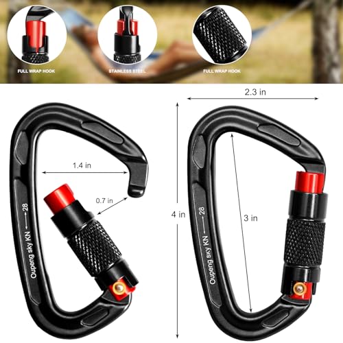 Oupeng sky Auto Locking Carabiner Clips - 28KN (6172lbs) Heavy Duty Caribeaners, Large Carabiner Clip for Keychains，Hammock，Camping, Gym, Hiking, Outdoor ，Dog Leash - color: 4 Black+Red