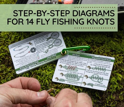 ReferenceReady Fly Fishing Knot Cards: Waterproof Pocket Guide to 14 Knots | Waterproof guide to essential flyfishing & creek fishing knots. Practical, unique gift & stocking stuffer for fishermen.