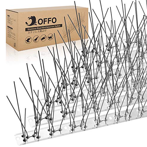 OFFO Bird Spikes, Pre-Assembled 304 Stainless Steel Pigeon Spikes for Outside, Cover 10.8 Feet, Easy Installation for Roof, Balcony, Window Sills, Patio, Keep Building Surfaces Clean - color: Bright Silver, size: 10.8 feet