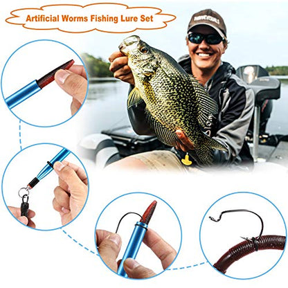 PLUSINNO Wacky Worm Fishing Lure Kit, Soft Plastic Fishing Lures, Grub Baits Hook Wacky Rig Bass Trout Fishing Worms Lures w/Tackle Box - color: 133PCS 5.5" Wacky Worm Fishing Lure Kit