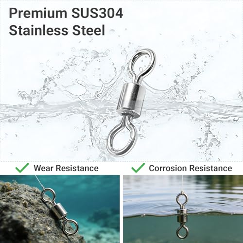 Atibin Stainless Steel Barrel Swivel Snap Saltwater Swivels Fishing High Strength Lure Fishing Swivel Heavy Duty SUS304 - size: #1 (165lb) 50pcs