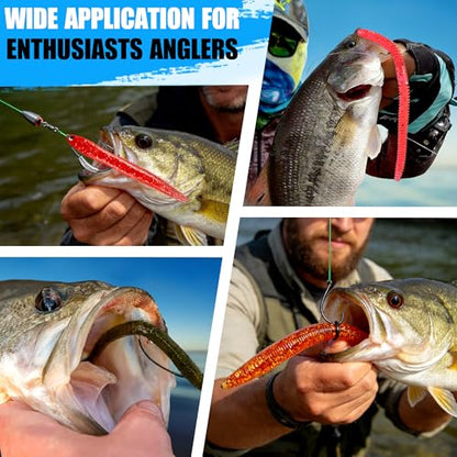 PLUSINNO Wacky Worm Fishing Lure Kit, Soft Plastic Fishing Lures, Grub Baits Hook Wacky Rig Bass Trout Fishing Worms Lures w/Tackle Box - color: 220PCS Wacky Worm Fishing Lure Kit