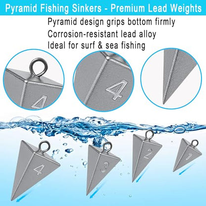 Pyramid Sinkers for Surf Fishing – Lead Fishing Weights, No-Roll Bottom Hold - style: 8oz-2pcs