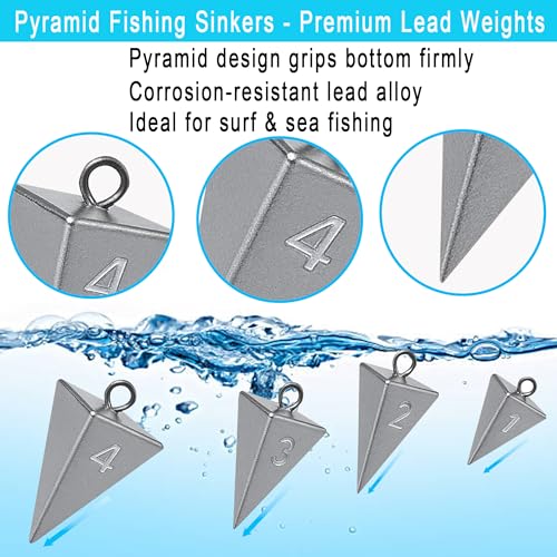 Pyramid Sinkers for Surf Fishing – Lead Fishing Weights, No-Roll Bottom Hold - style: 12oz-3pcs