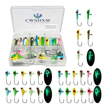 Glow Ice Fishing Jigs Winter ice Fishing Lures Ice Fishing Gear for Ice Jigging Panfish, Pike, Walleye, Perch and Crappies 25pcs…