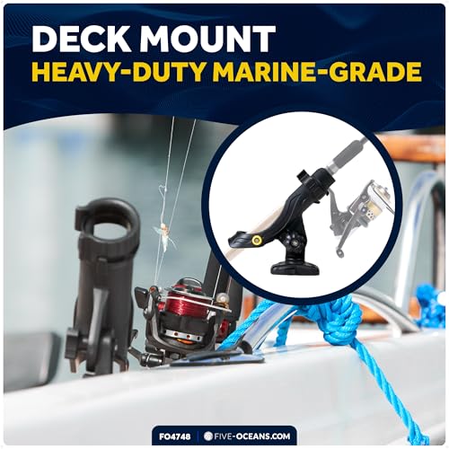 Five Oceans Fishing Rod Holder for Boat with Deck Mount Base, Black, High-Impact Nylon for Boats & Kayaks, Multiple Sizes - style: Large Rod Holder + Sliding-lock Base