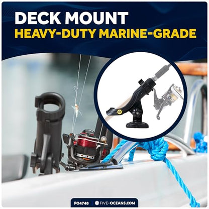 Five Oceans Fishing Rod Holder for Boat with Deck Mount Base, Black, High-Impact Nylon for Boats & Kayaks, Multiple Sizes - style: Large Rod Holder + Sliding-lock Base
