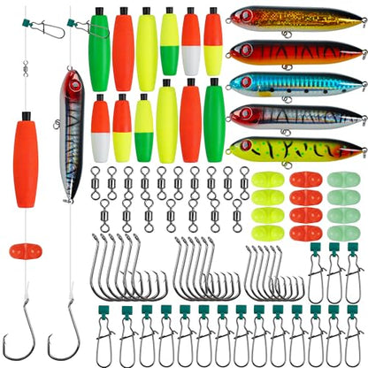 AGOOL Catfish Rig Making Kit Catfishing Tackle Accessories Fishing Bait Rigs Catfishing Equipment with Fishing Bobbers Catfish Floats Catfish Hooks Swivels Fishing Rattles Bells Sinker Slide