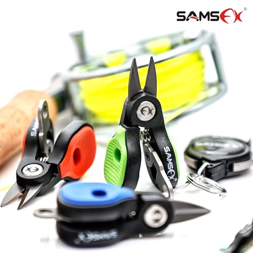 SAMSFX Fishing Nipper with Retractable Tether, Stainless Steel Blades that Cut Braid, Mono and Fluoro Lines, SNIP, Fishing Line Cutters (Green) - color: Green
