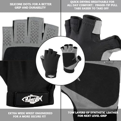 Palmyth UV Fishing Gloves Sun Protection Fingerless Kayaking Glove Men Women UPF 50+ SPF for Sailing, Hiking, Paddling, Canoeing, Rowing, Driving - color: Black, size: XX-Large