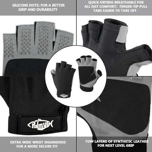 Palmyth UV Fishing Gloves Sun Protection Fingerless Kayaking Glove Men Women UPF 50+ SPF for Sailing, Hiking, Paddling, Canoeing, Rowing, Driving - color: Black, size: Large