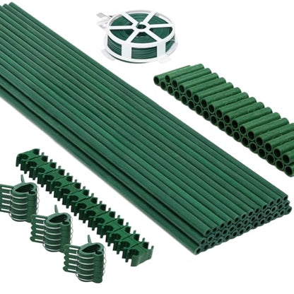 MAXPACE 125pcs Garden Stakes Kit: Includes 40 Sets of Fiberglass Plant Sticks Supports & Accessories for DIY 4ft, 5ft, 6ft, 7ft Stakes for Tomato, Vegetables, Indoor & Outdoor Gardening Supplies - size: 17inch 40pcs