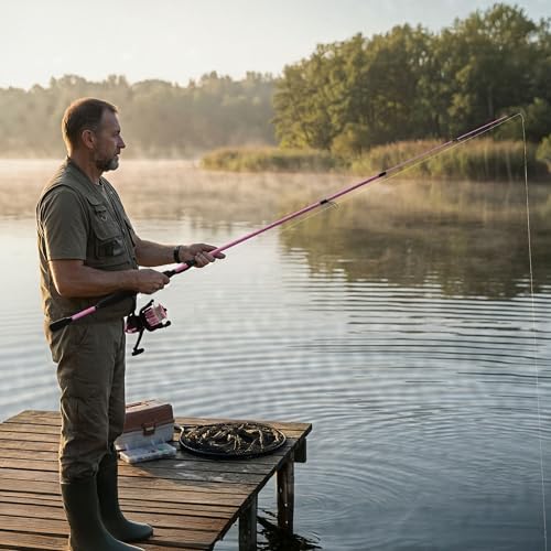 Fiberglass Fishing Pole - Strike Series 78-Inch Collapsible Rod and Spinning Reel Combo, EVA Handle, Pre-Spooled Reel, Fishing Gear for Catching Walleye, Bass, Trout, and More by Wakeman - color: Pink