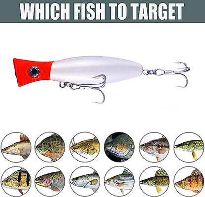 Popper Fishing Lure Set, 3 PCS Topwater Popper Lures 3D Eyes Fishing Accessories for Saltwater Surface Casting and Freshwater Fishing Gt Tuna Kingfish Large Predator Fish (5.11in, 1.48Oz) - color: B