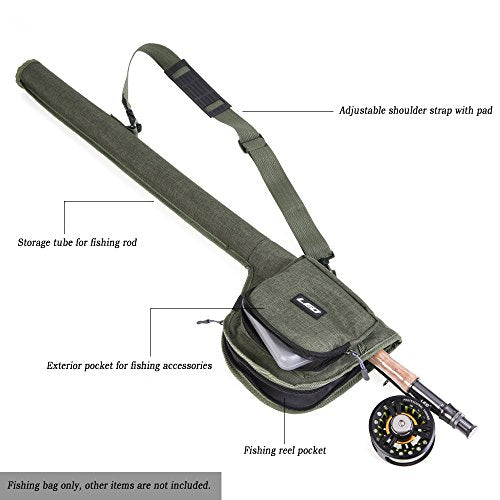 Lixada Fly Fishing Rod Case,Portable Fishing Tackle Bag,Canvas Fishing Pole Storage Bag Fly Rods Reels Durable Carry Case - color: Fly Fishing Bag Only