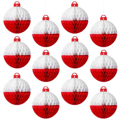 Fourluoo 12 Pcs Gone Fishing Party Decorations Fishing Bobbers Floats Honeycomb Ball for Fishermen Party Supplies Bobber Paper Hanging Ceiling Sign for Birthday Baby Shower Decor(Red,7.9 x 9 Inch) - size: 7.9 x 9 Inch