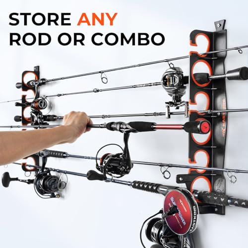 KastKing SafeGuard LS Horizontal Fishing Rod Rack with Line Spooler – Wall or Ceiling Mount, Holds 6 Rods & Combos in 18", No-Twist Fishing Rod Holder with Spooler & Cutter (Spinning & Baitcasting) - color: B:Upgraded w/ Spooler, 1 Pack(store 6 rods)