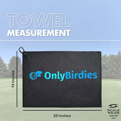OnlyGolf Funny Microfiber Golf Towel – Large 14" x 20" Clip for Golf Bags Clubs Balls Perfect Golf Gag Gift Enthusiasts Waffle Men Premium Carabiner (Black OnlyBirdies) - color: Black Onlybirdies
