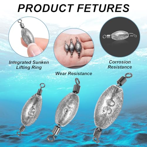 Zorfeter Inline Fishing Weights, Trolling Sinkers Quick Set Up Swivel Weights, Lead Sinkers for Catfishing/Offshore Fishing - size: 8g/0.25oz-20 pcs