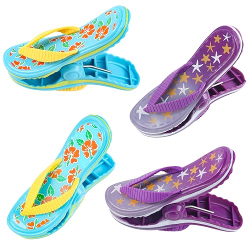 Creative Beach Towel Clip, Slippers Towel Clip, Travel/Pool Lounge Chair Essential, Oversized Cute Drying Clothes Clip（4 Pack） - style: Slippers