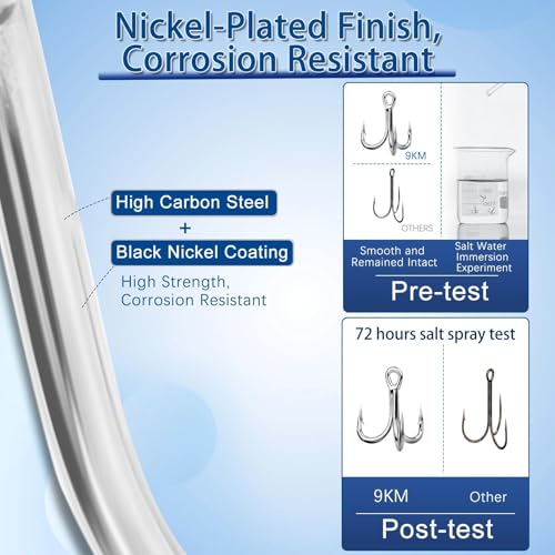 9KM DWLIFE Treble Hooks 4X High Carbon Steel Triple Hooks Fishing Hooks for Big Salmon Trout Bluefish Catfish Hooks 10 pcs - color: Black, size: 10#