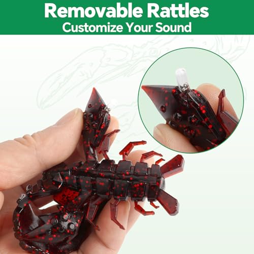 4.1" Crawfish Lure for Bass Fishing, Soft Plastic Craw Bait Kit with Removable Rattles & Jig Head, Reusable Bait Box for Freshwater Bass - color: red