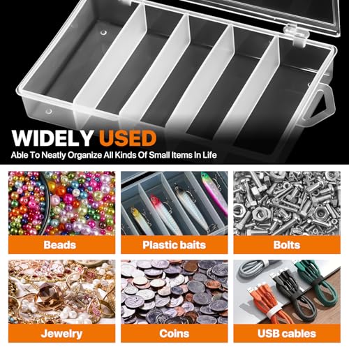 6 Pack 5 Grid Clear Plastic Fishing Tackle Bait Hooks Storage Box, Visible Organizer Container Case for Jewelry Board Game Beads Earrings Screws Nail Bobby Pins DIY Crafts(7.1" x 4.3" x 1.2")