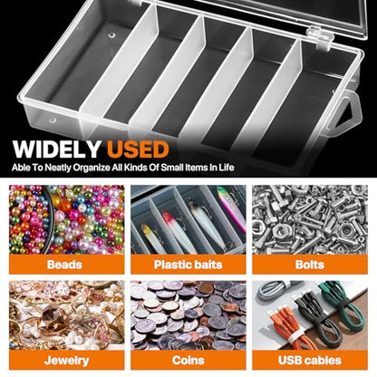 6 Pack 5 Grid Clear Plastic Fishing Tackle Bait Hooks Storage Box, Visible Organizer Container Case for Jewelry Board Game Beads Earrings Screws Nail Bobby Pins DIY Crafts(7.1" x 4.3" x 1.2")